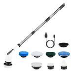 Electric spin scrubber with 8 brush heads and extendable arm