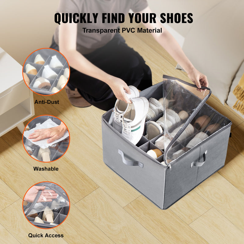 VEVOR under-bed shoe storage organizer with clear cover and 16 compartments