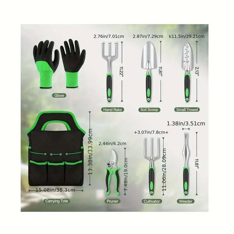 8-piece garden tools set with storage bag and gloves
