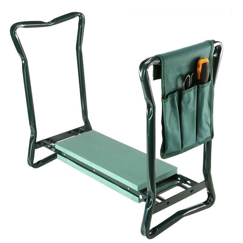 Foldable garden kneeler and seat with EVA cushion and tool pouch