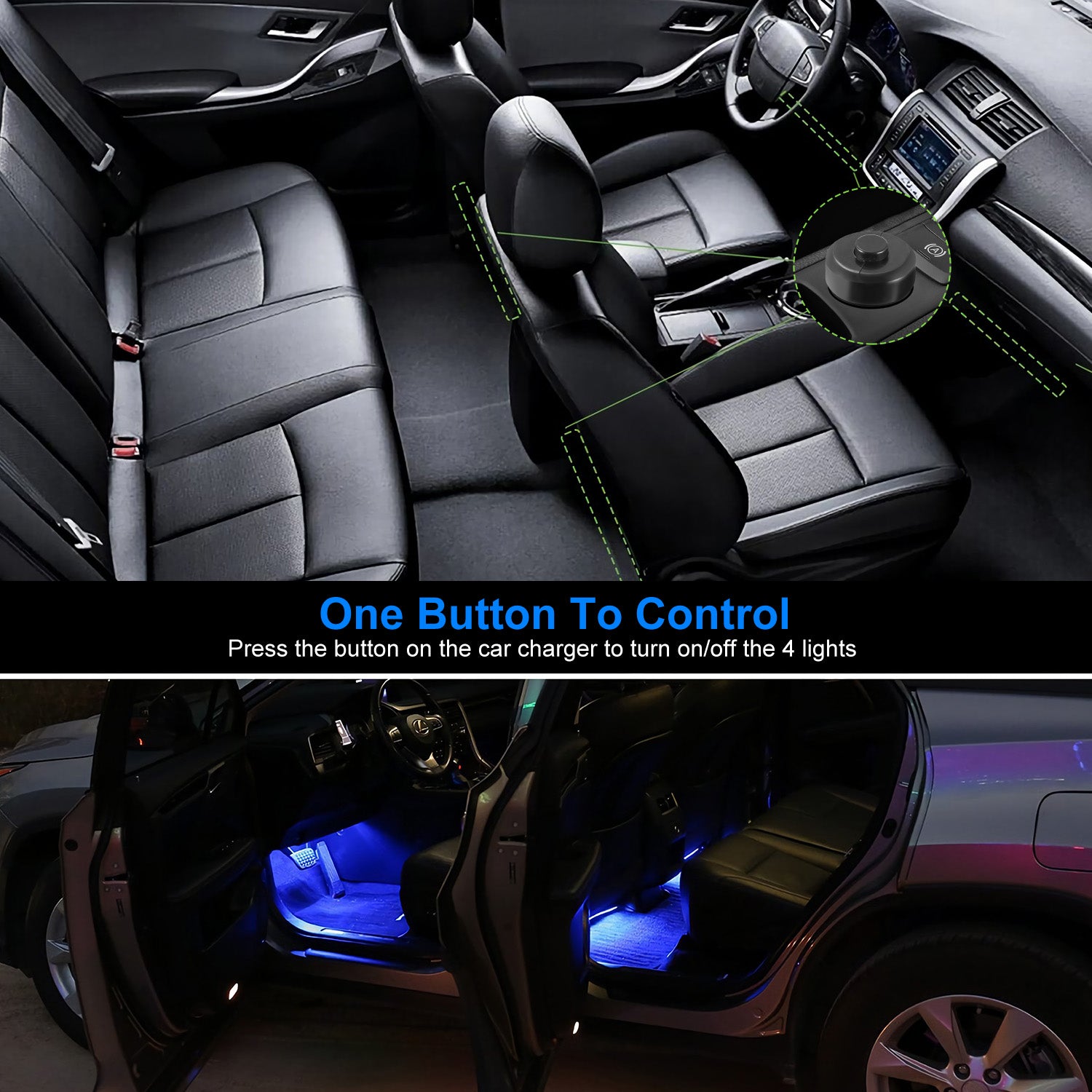 4-piece blue car interior LED atmosphere light kit