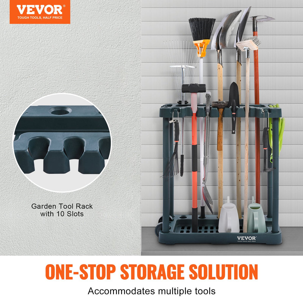 VEVOR 10-slot garden tool organizer rack with wheels
