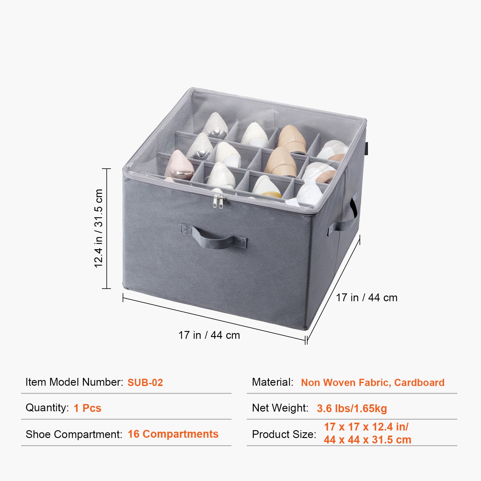 VEVOR under-bed shoe storage organizer with clear cover and 16 compartments
