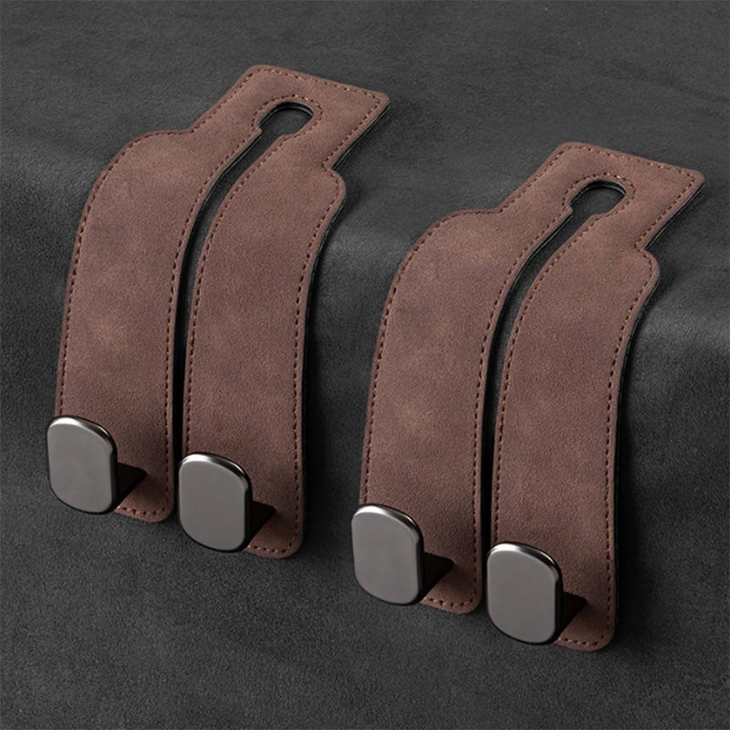 Car seat headrest hooks with leather and metal purse bag hanger