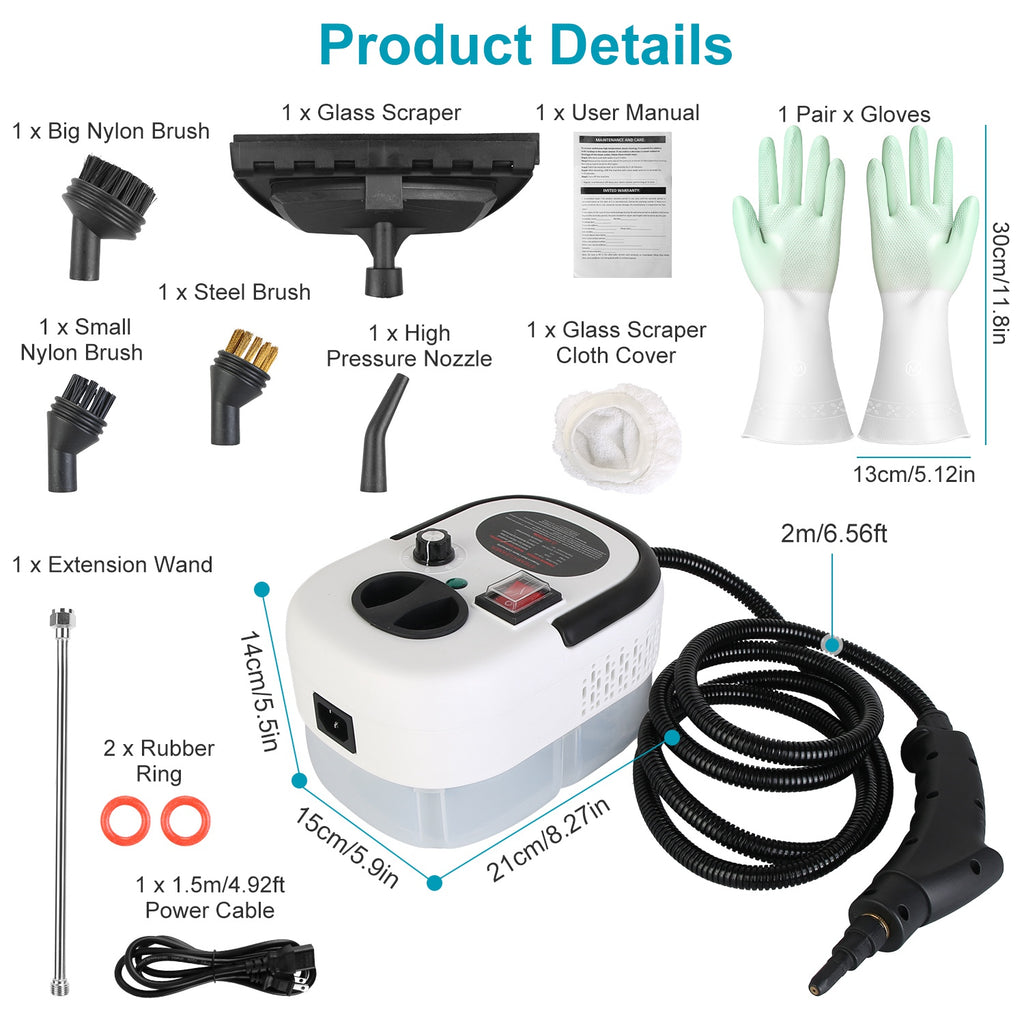 2500W handheld steam cleaner with 9-piece attachment kit