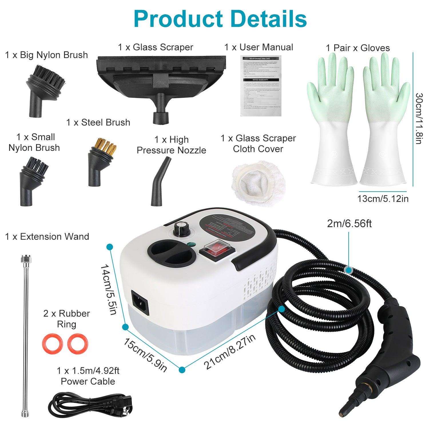 2500W handheld steam cleaner with 9-piece attachment kit