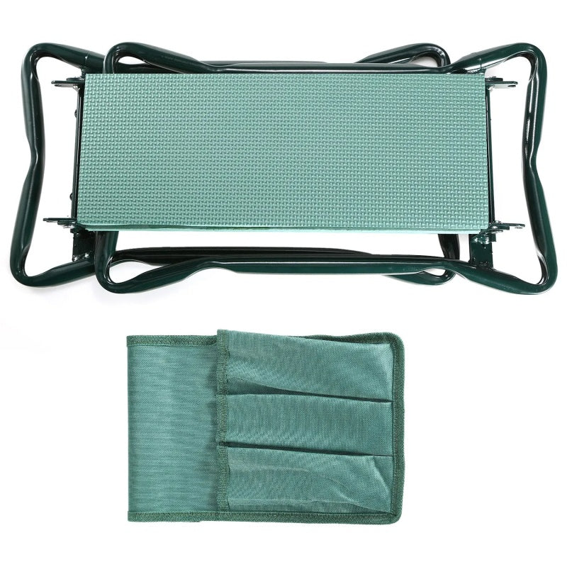 Foldable garden kneeler and seat with EVA cushion and tool pouch