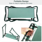 Foldable garden kneeler and seat with EVA cushion and tool pouch