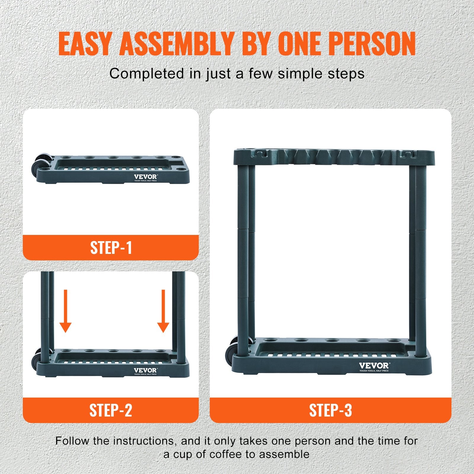 VEVOR 10-slot garden tool organizer rack with wheels