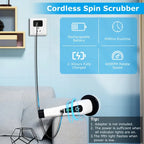 Electric spin scrubber with 8 brush heads and extendable arm