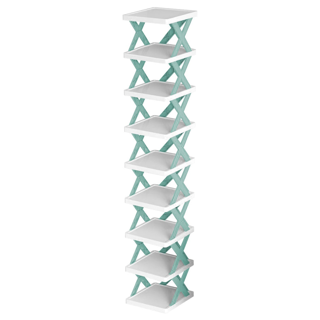 slim shoe storage rack designed for limited floor space