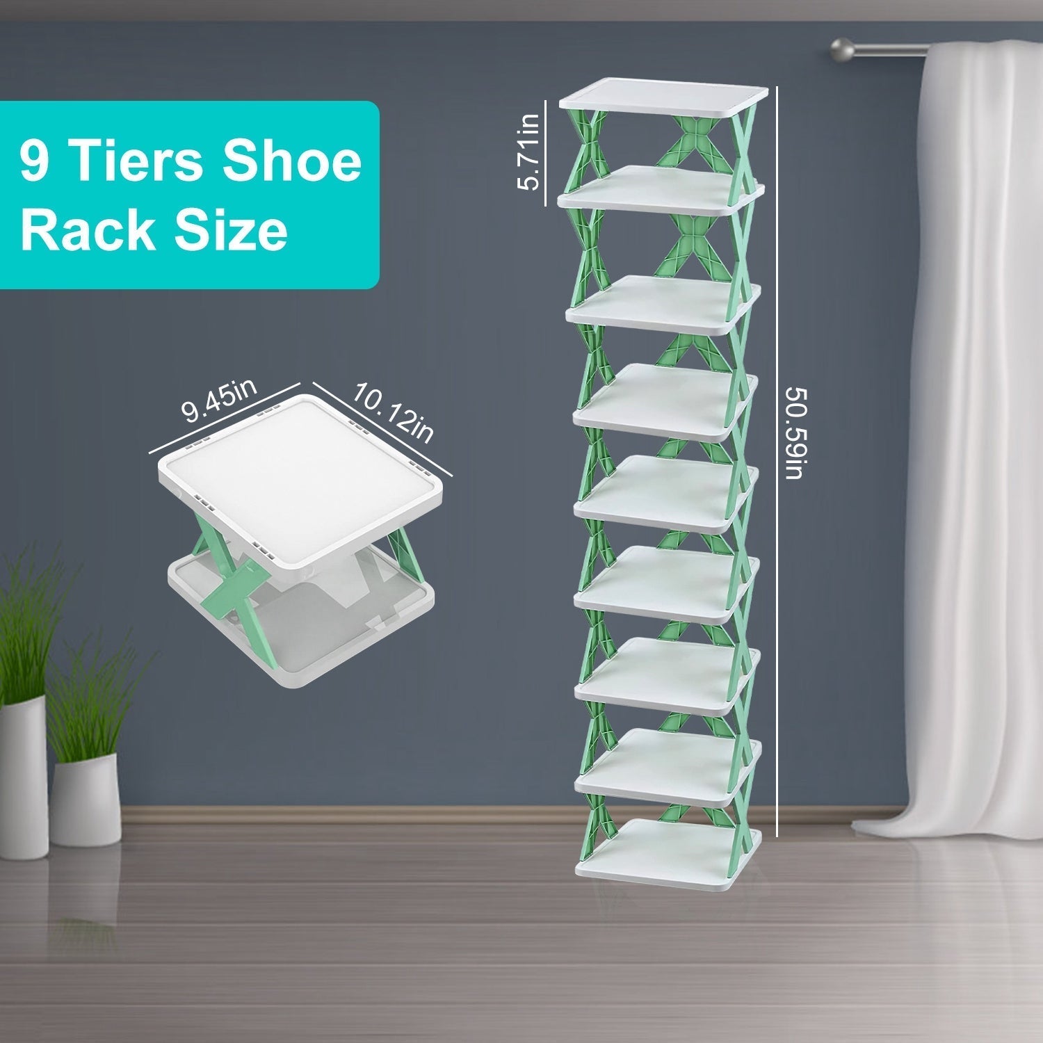 vertical plastic shoe organizer with nine storage tiers