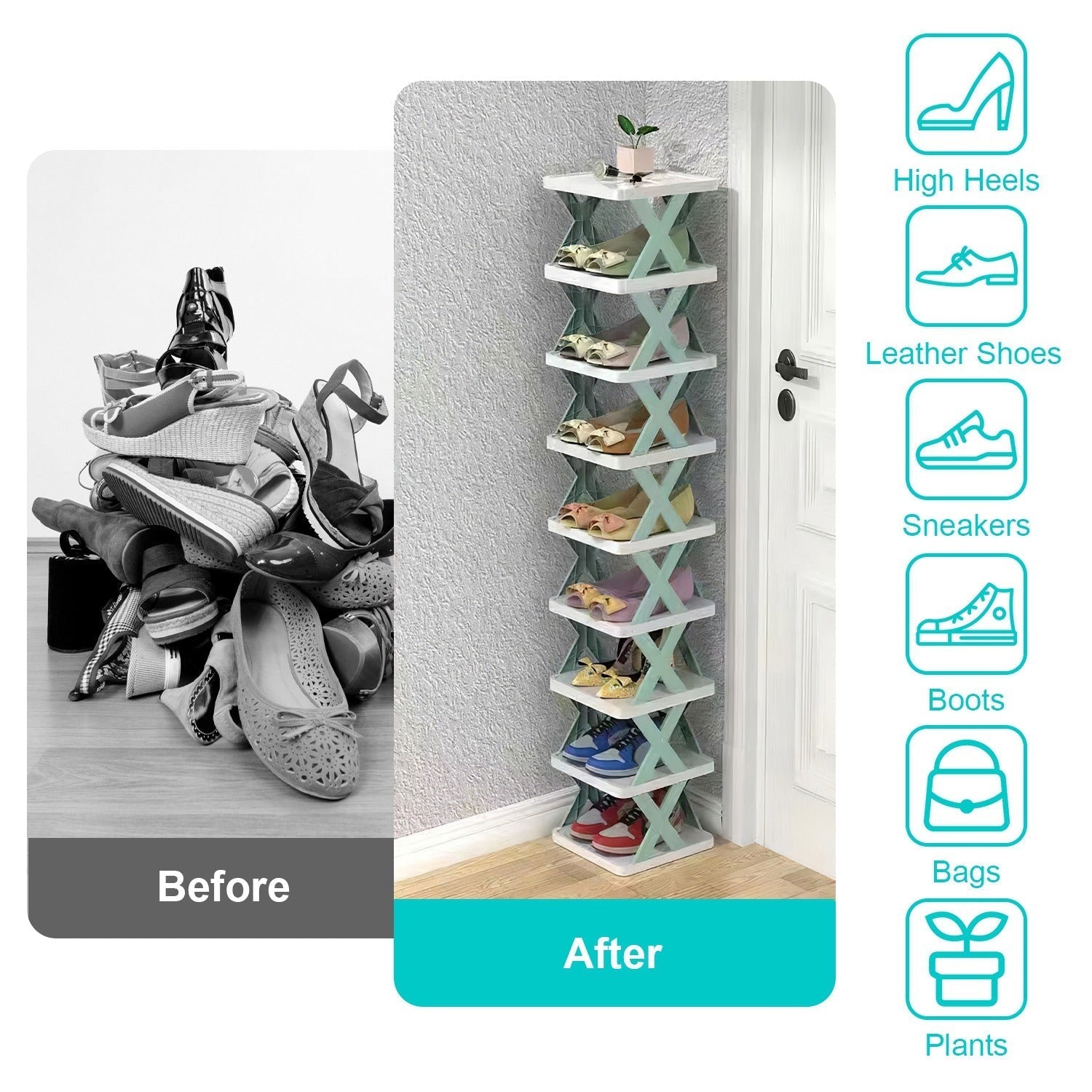 compact vertical shoe rack for small-space organization