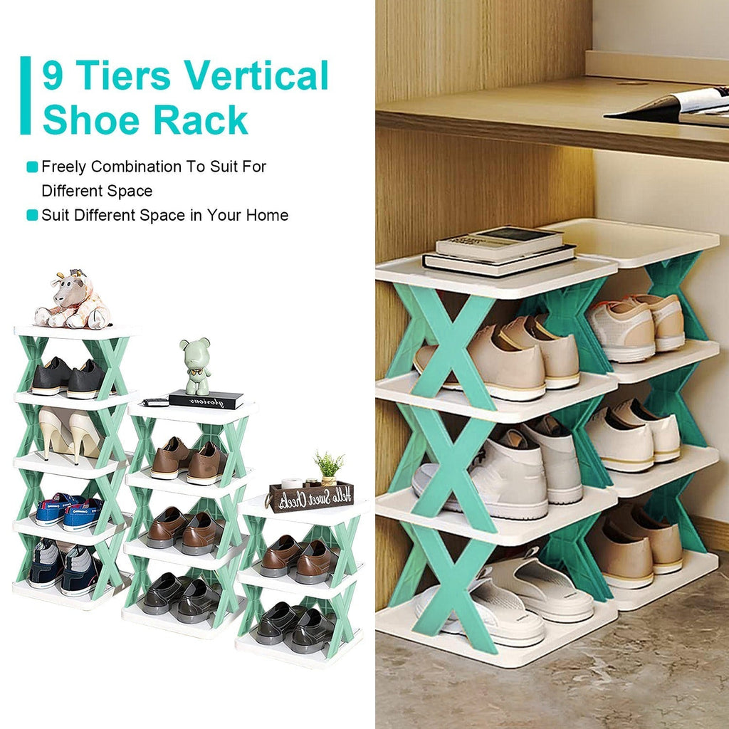 plastic vertical shoe storage rack with stacked tiers