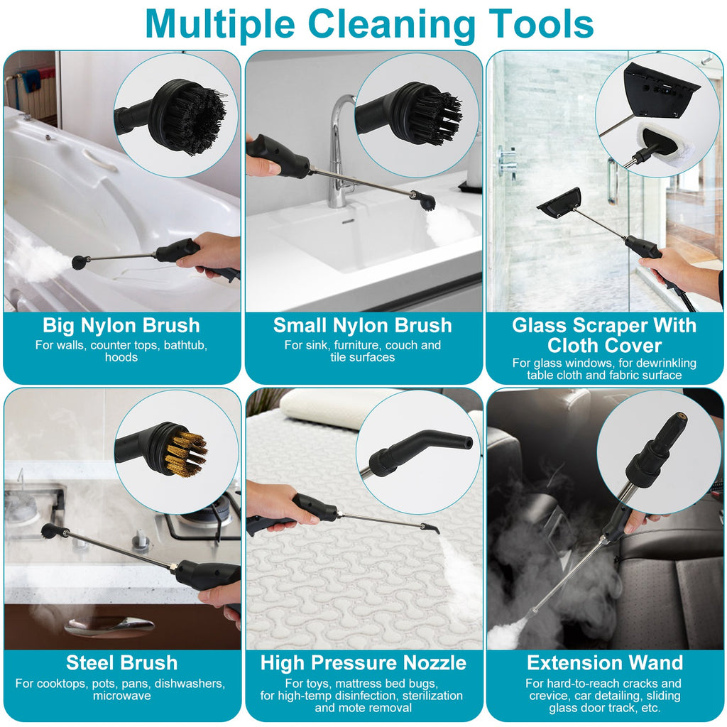 2500W handheld steam cleaner with 9-piece attachment kit