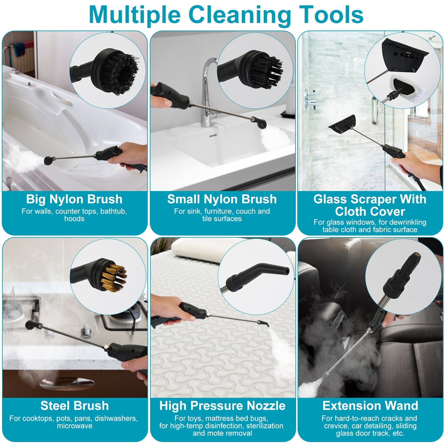 2500W handheld steam cleaner with 9-piece attachment kit