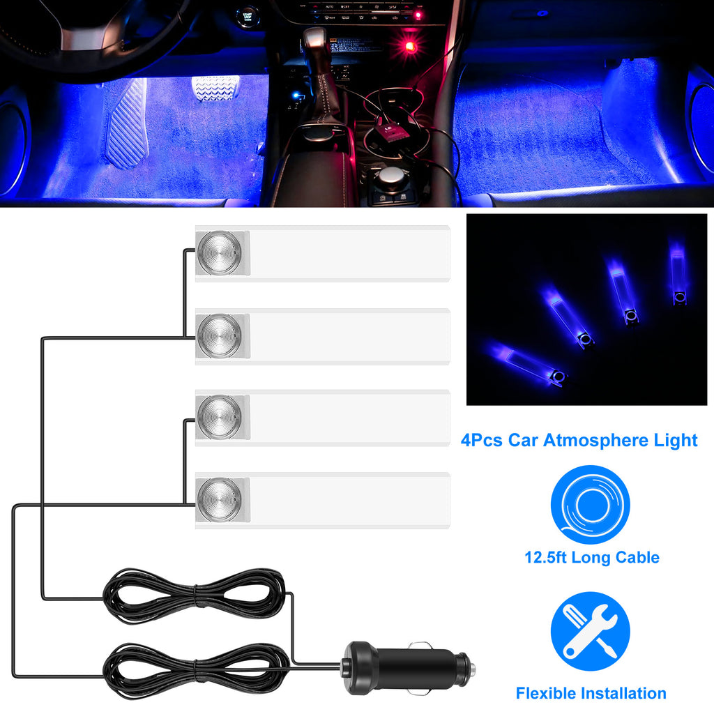 4-piece blue car interior LED atmosphere light kit