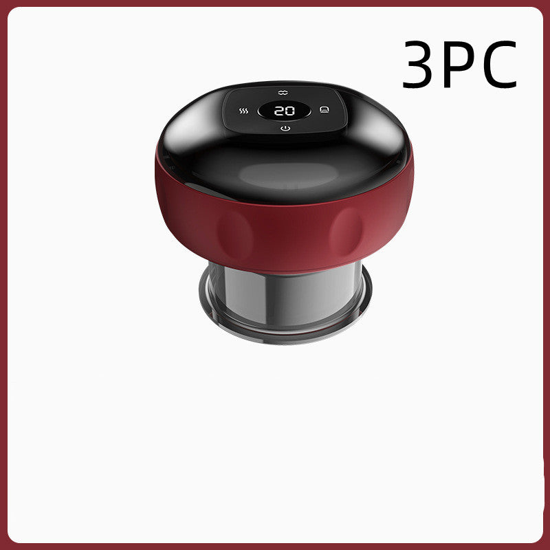 Red cupping device with an illuminated display on a white background