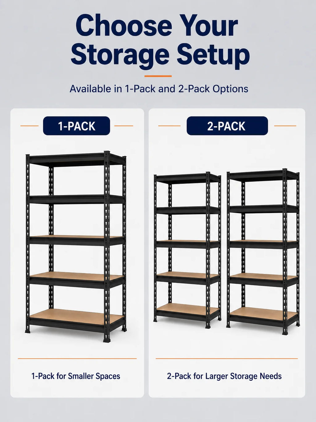 Comparison graphic showing one shelving unit beside a two-unit arrangement