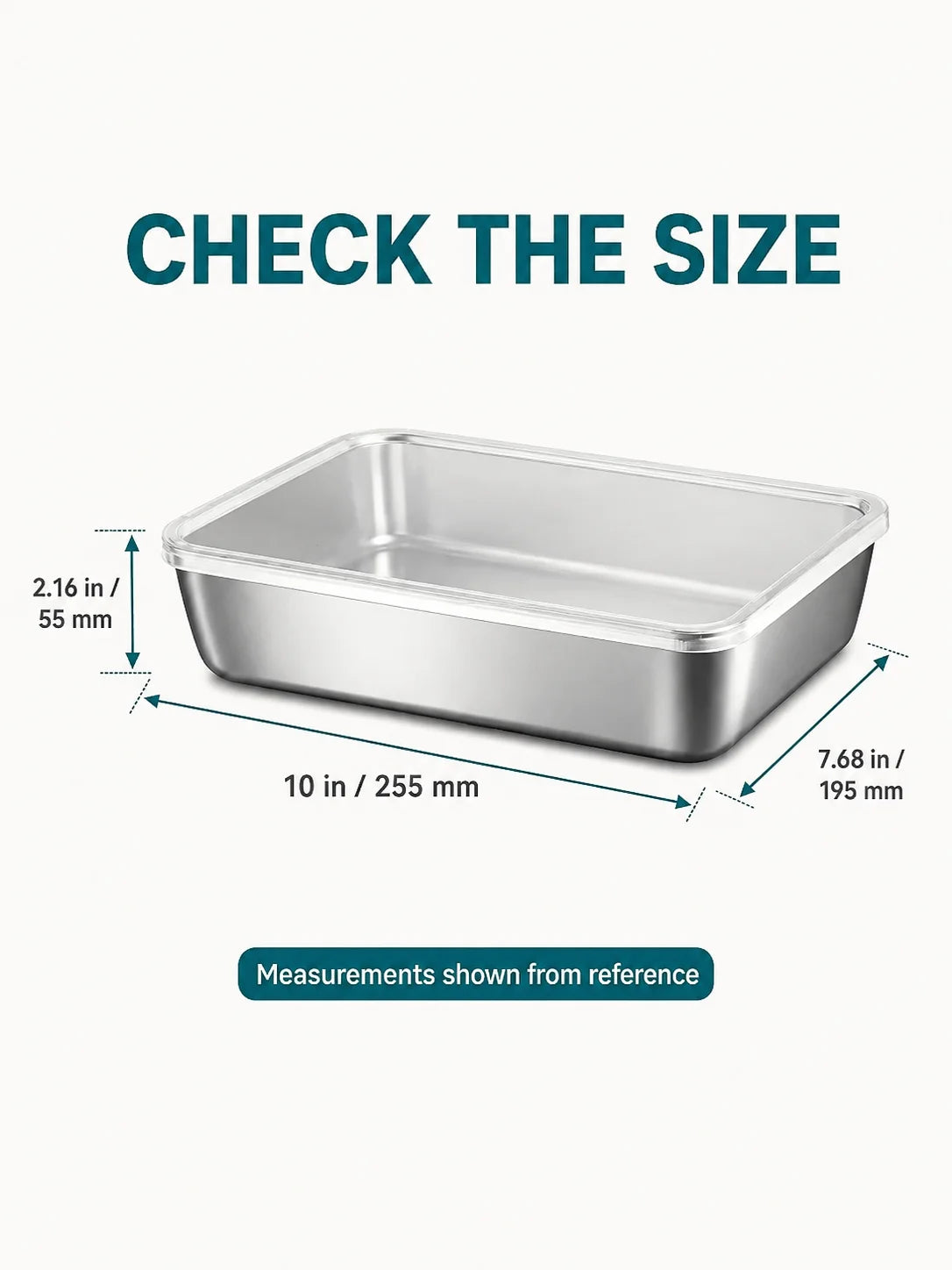 Wide single-compartment stainless steel food storage container
