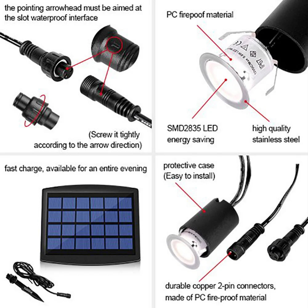 Solar recessed deck lights for outdoor stairs and pathways