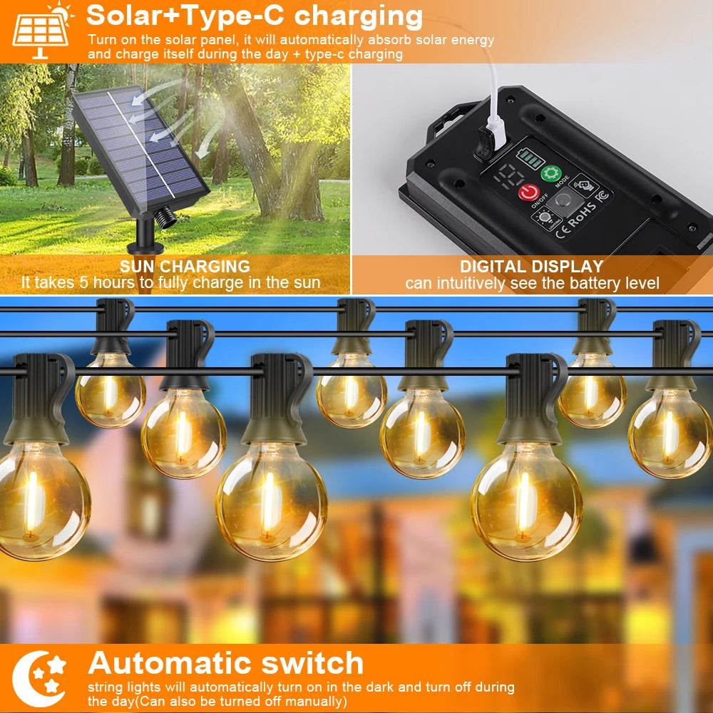 Solar G40 Outdoor String Lights with Remote Control