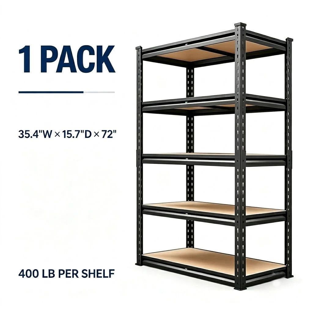 One-unit and two-unit shelving arrangements shown side by side