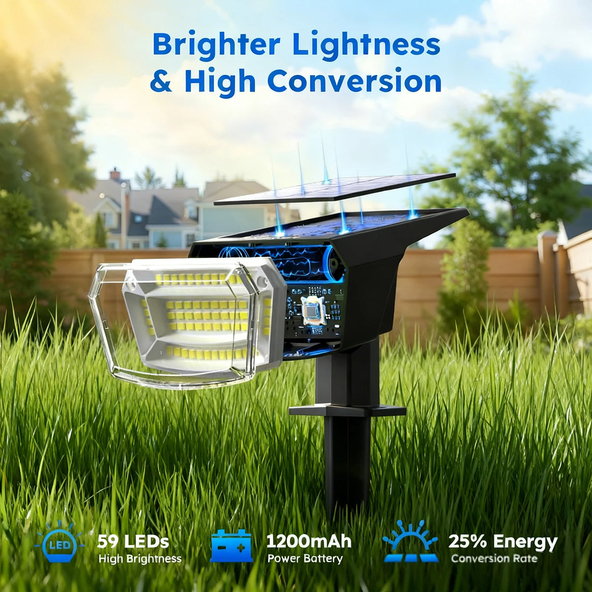 Solar garden spotlight for outdoor landscape and walkway lighting