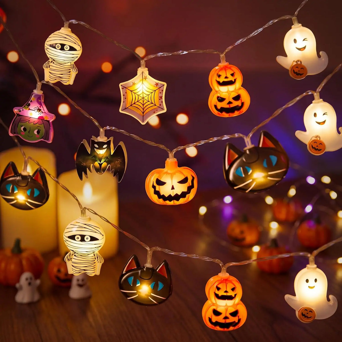 30 LED Halloween ghost and pumpkin string lights for indoor and outdoor decor