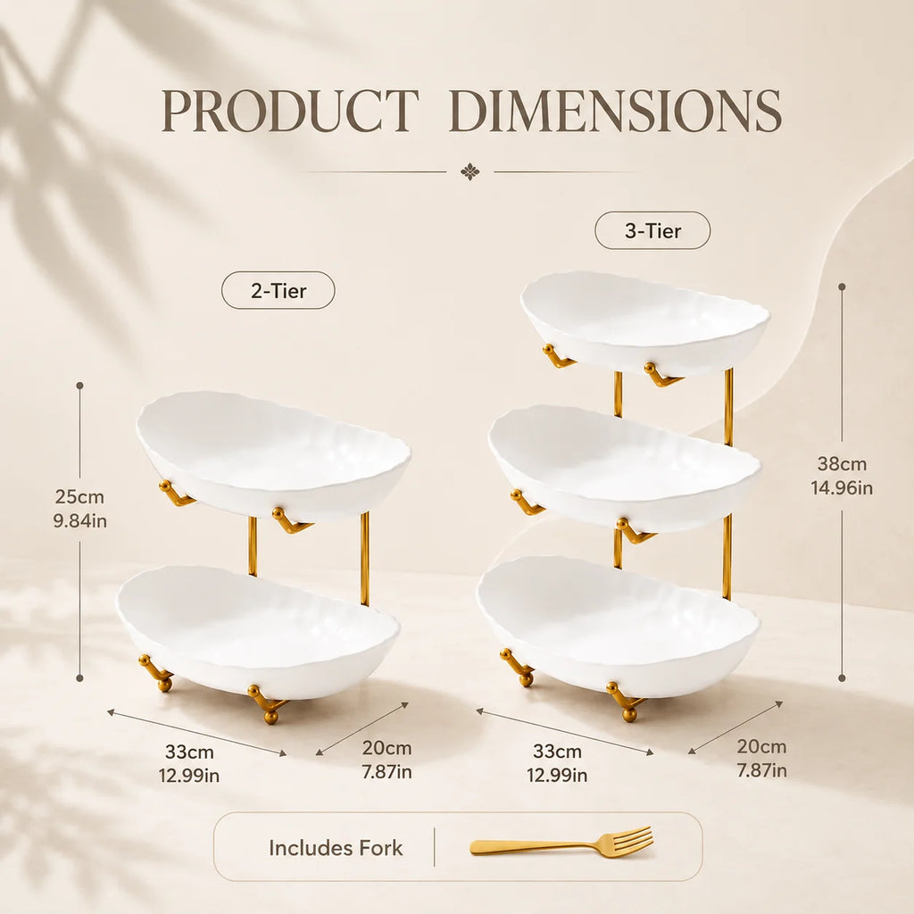 Size comparison graphic for white two-tier and three-tier organizer versions