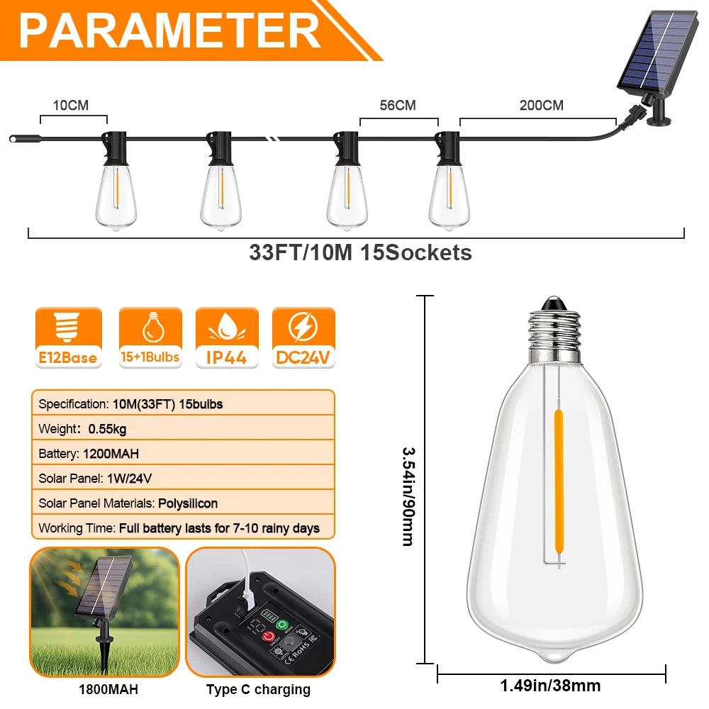 ST38 solar outdoor string lights