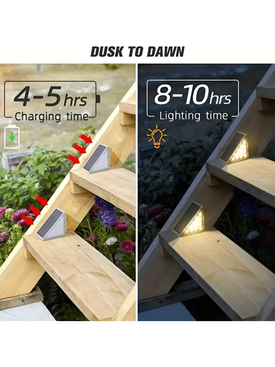 Solar triangular step lights for outdoor stairs and fences