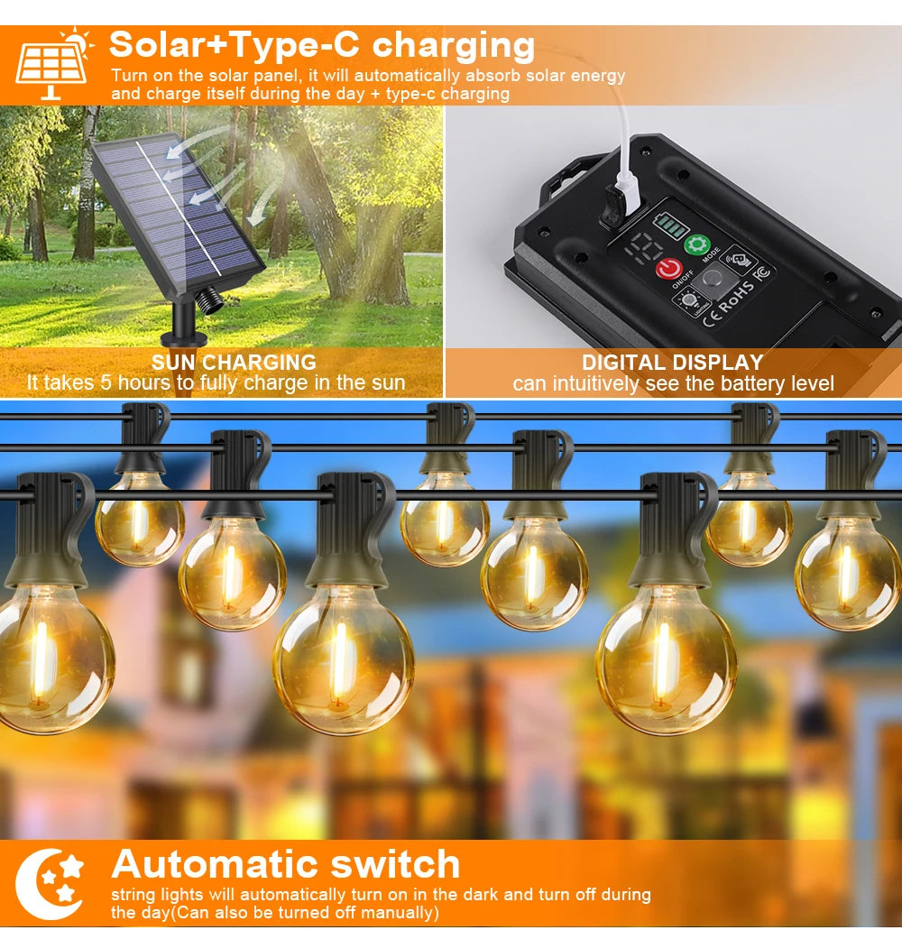 Solar G40 Outdoor String Lights with Remote Control