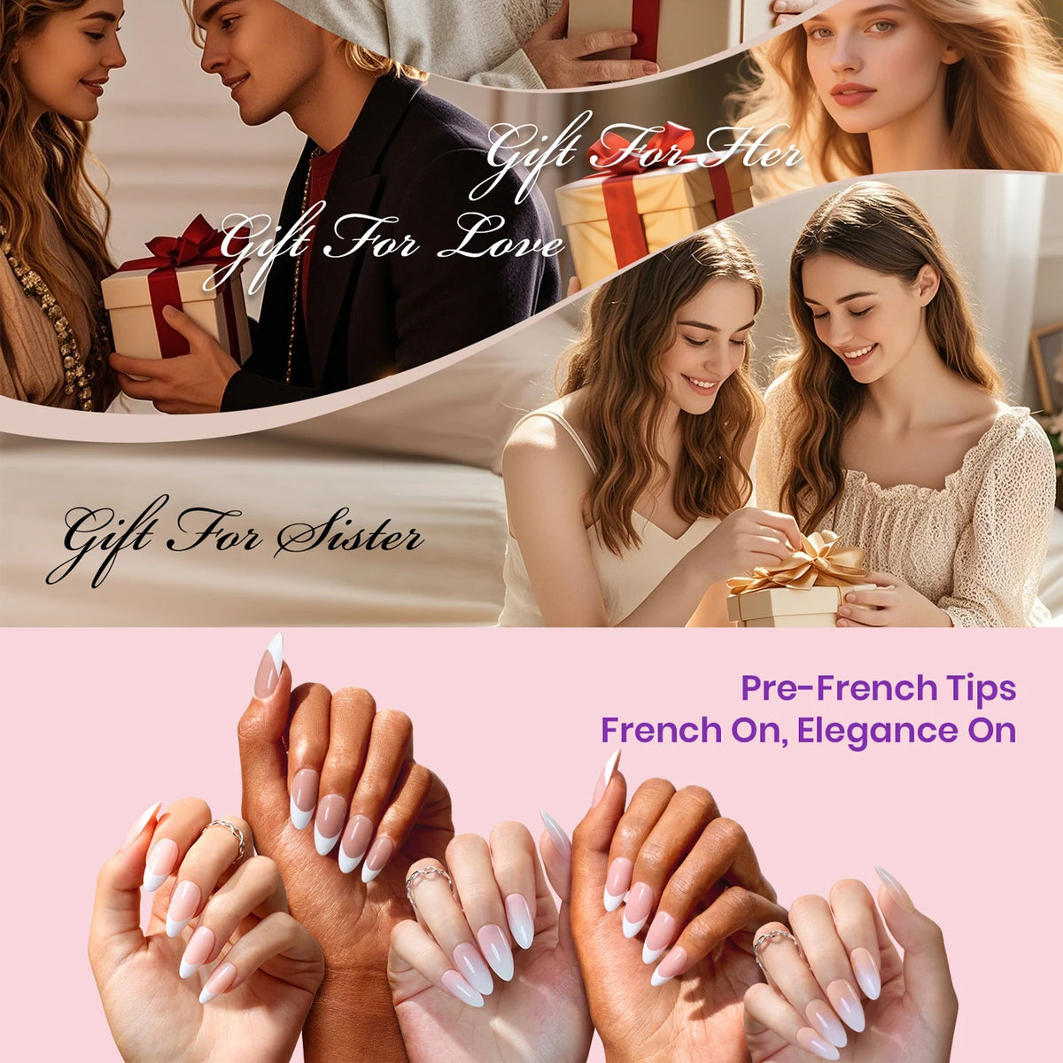 Gift-themed lifestyle collage with wrapped presents
