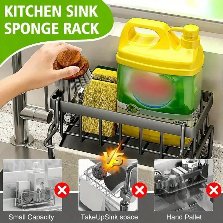 Inclined drainage tray on kitchen sink organizer