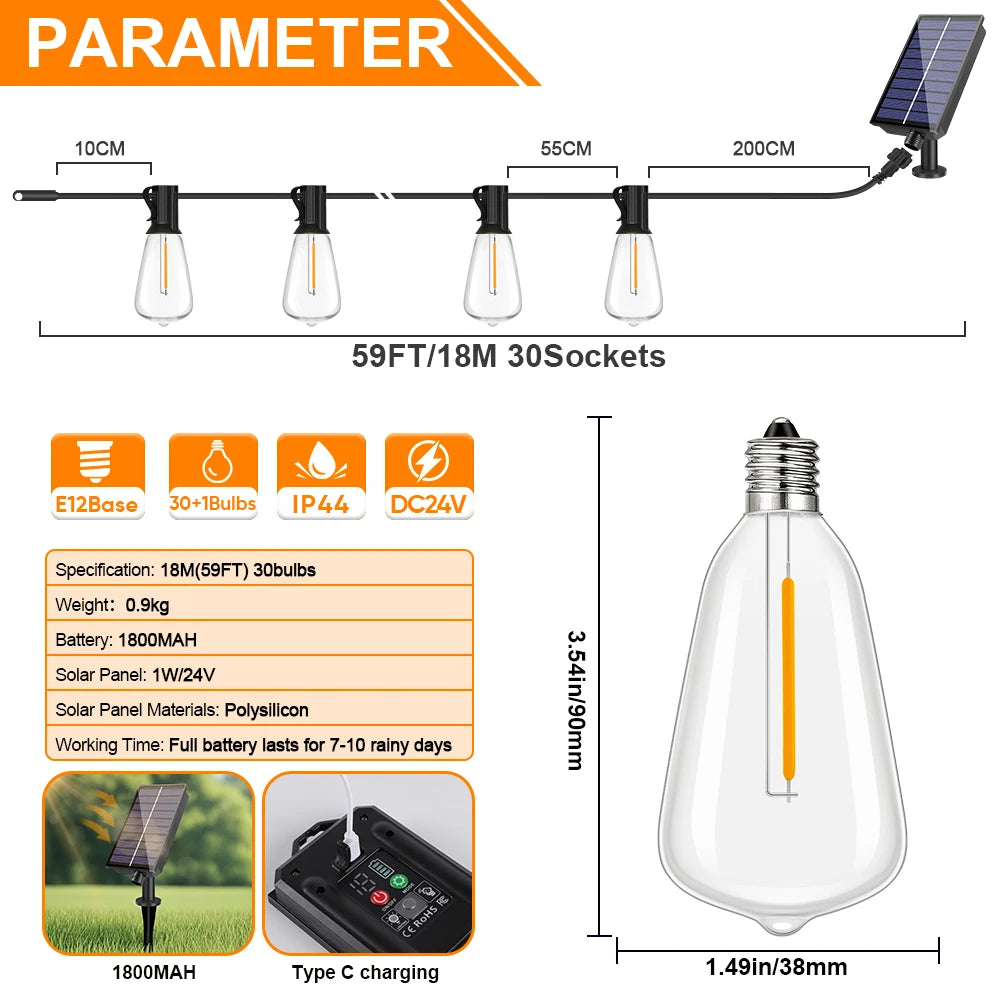 ST38 solar outdoor string lights
