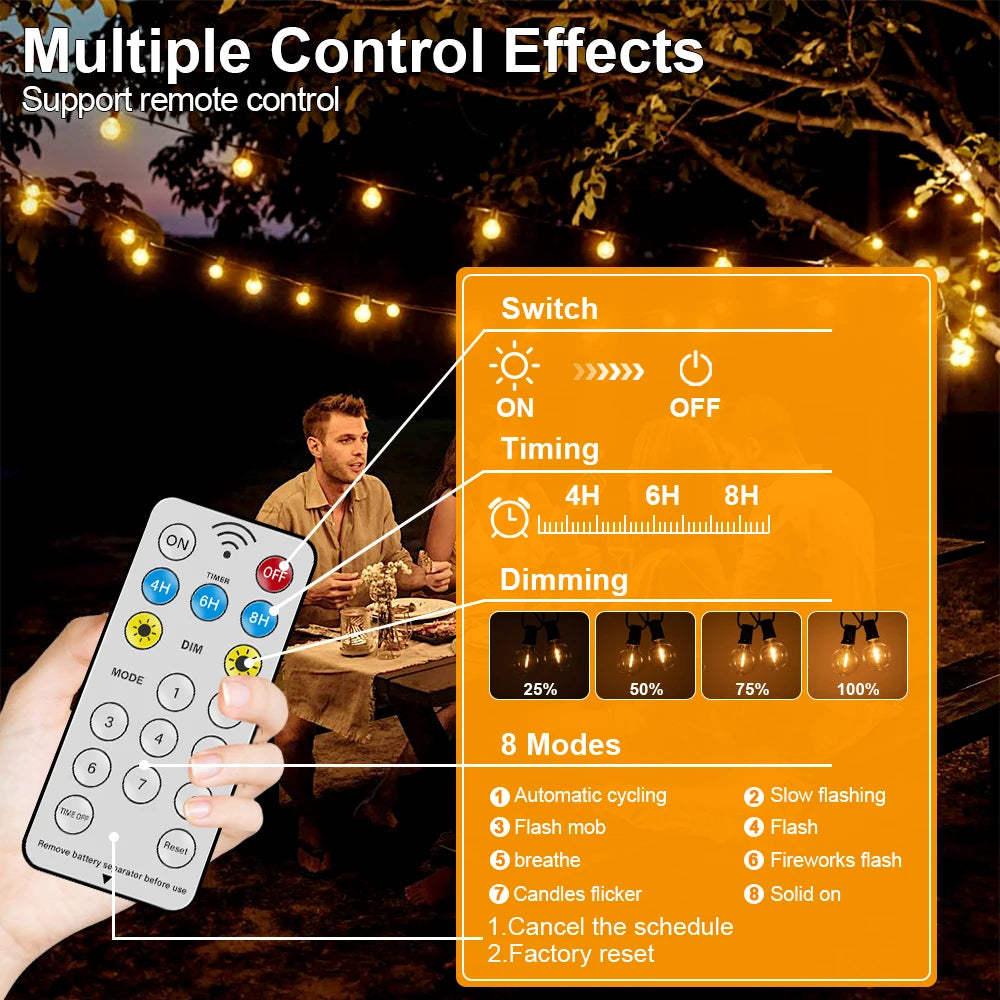 Solar G40 Outdoor String Lights with Remote Control