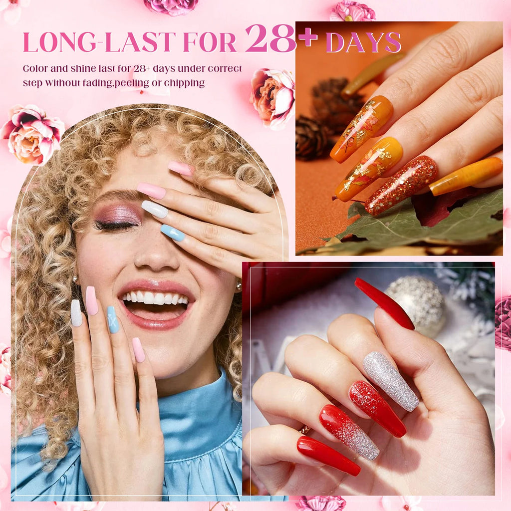 Manicure examples showing assorted long nail-art designs