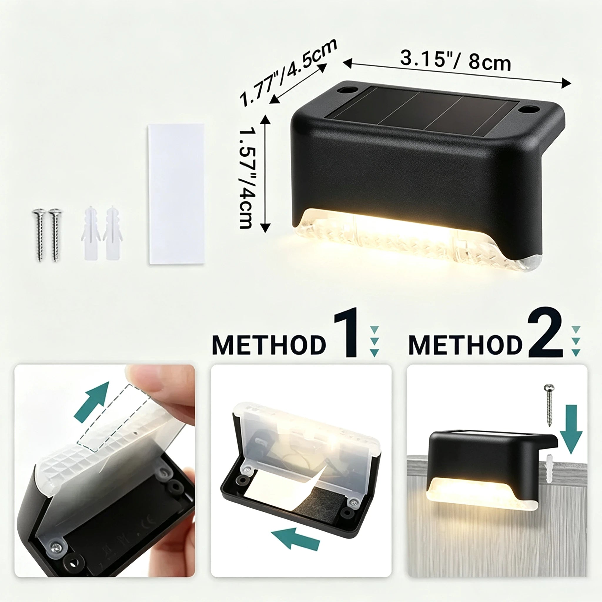 Solar step light outdoor deck and stair lighting, warm white LED, 10