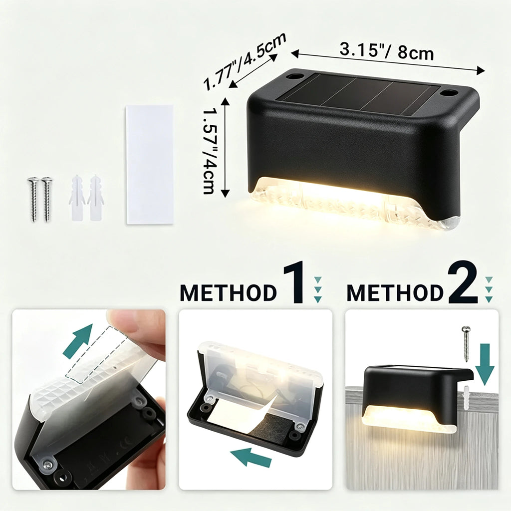 Solar step light outdoor deck and stair lighting, warm white LED, 2