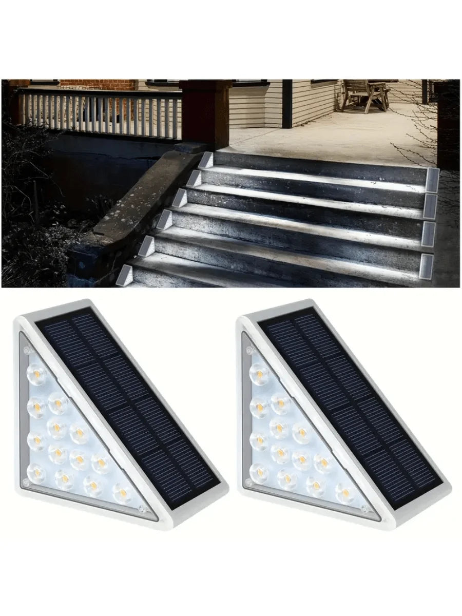 Solar triangular step lights for outdoor stairs and fences