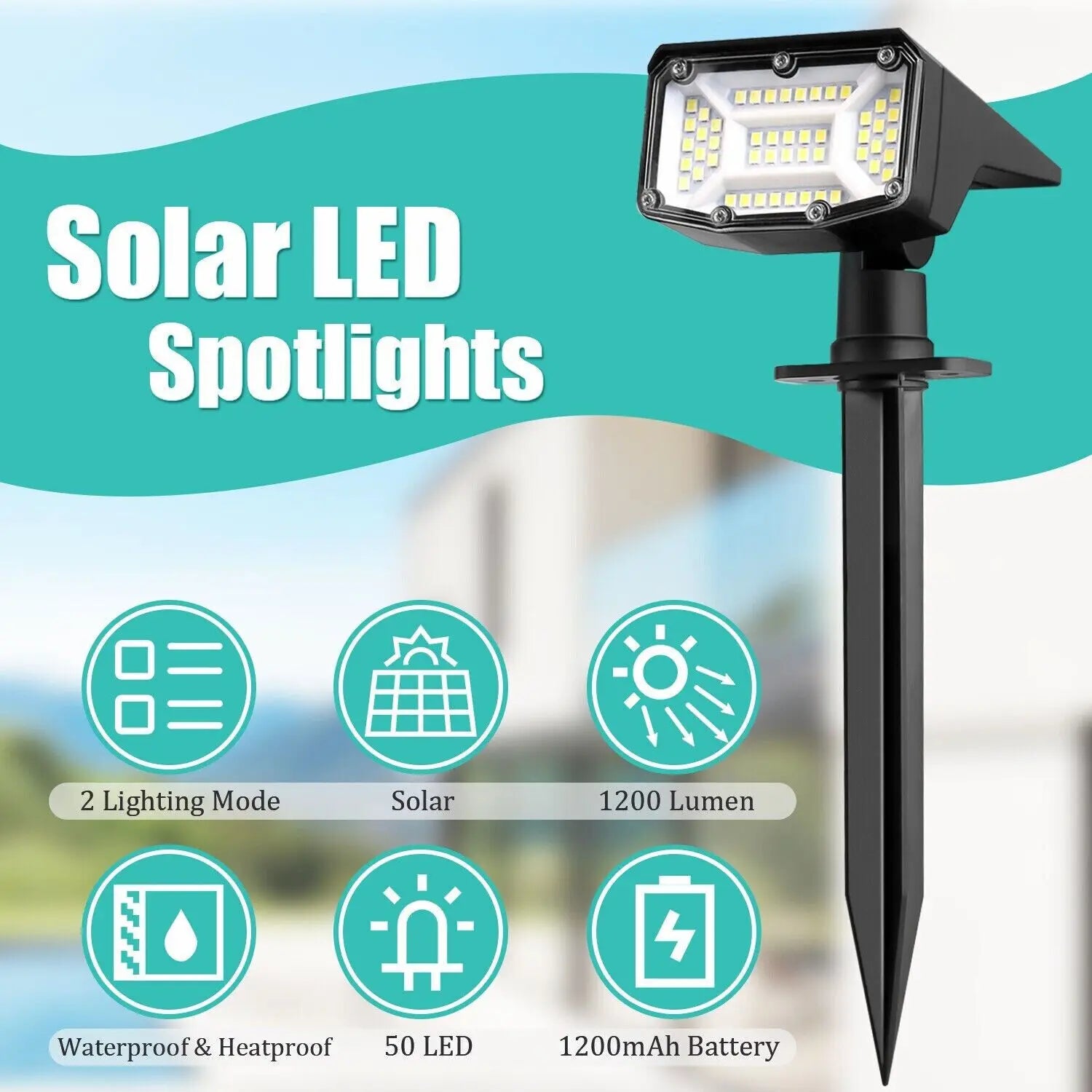 Solar garden spotlight for outdoor landscape and walkway lighting