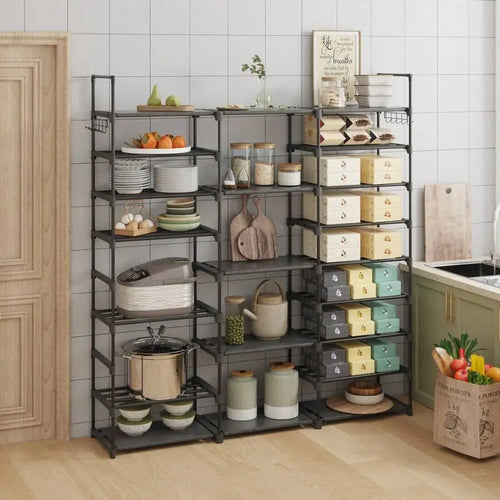 9-Tier Slim Kitchen Storage Rack with Hooks
