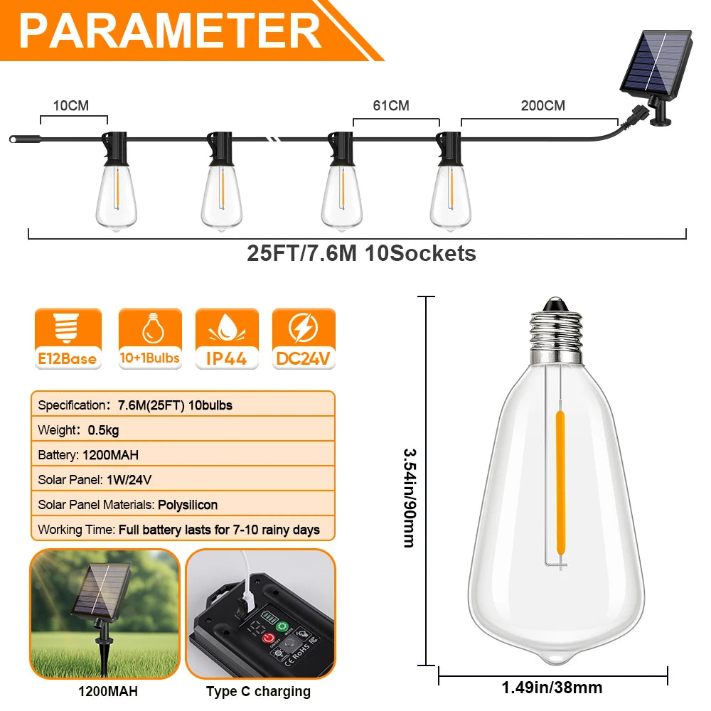 ST38 solar outdoor string lights
