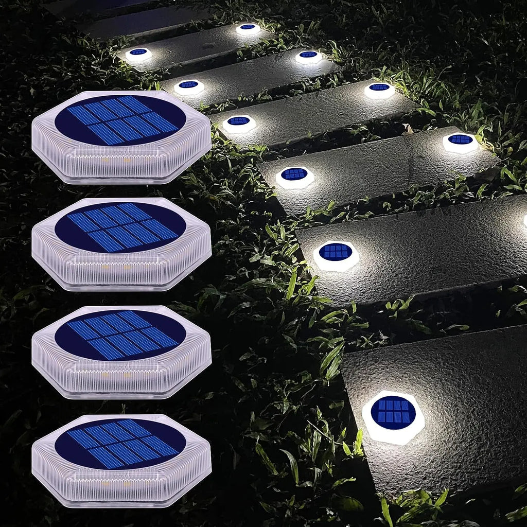 Solar deck step light for outdoor stairs, fences, railings, and pathways