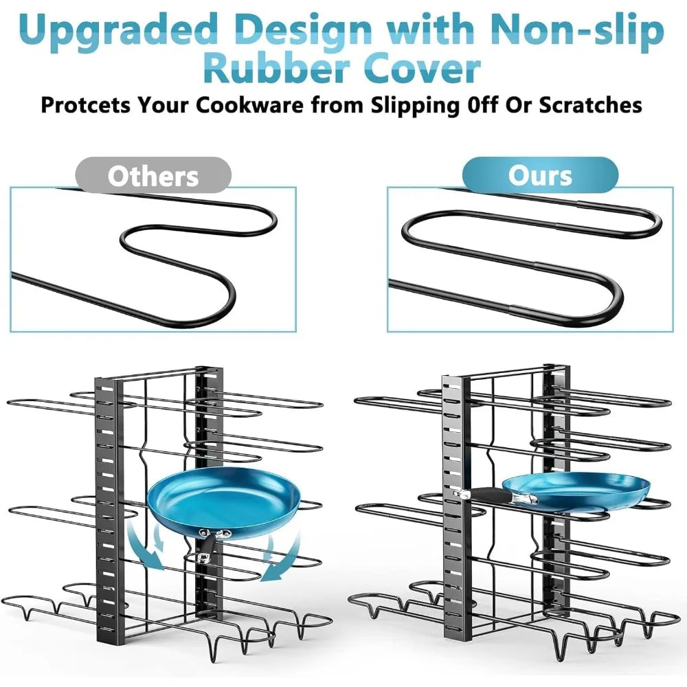 Coated removable divider comparison on black pot and pan organizer