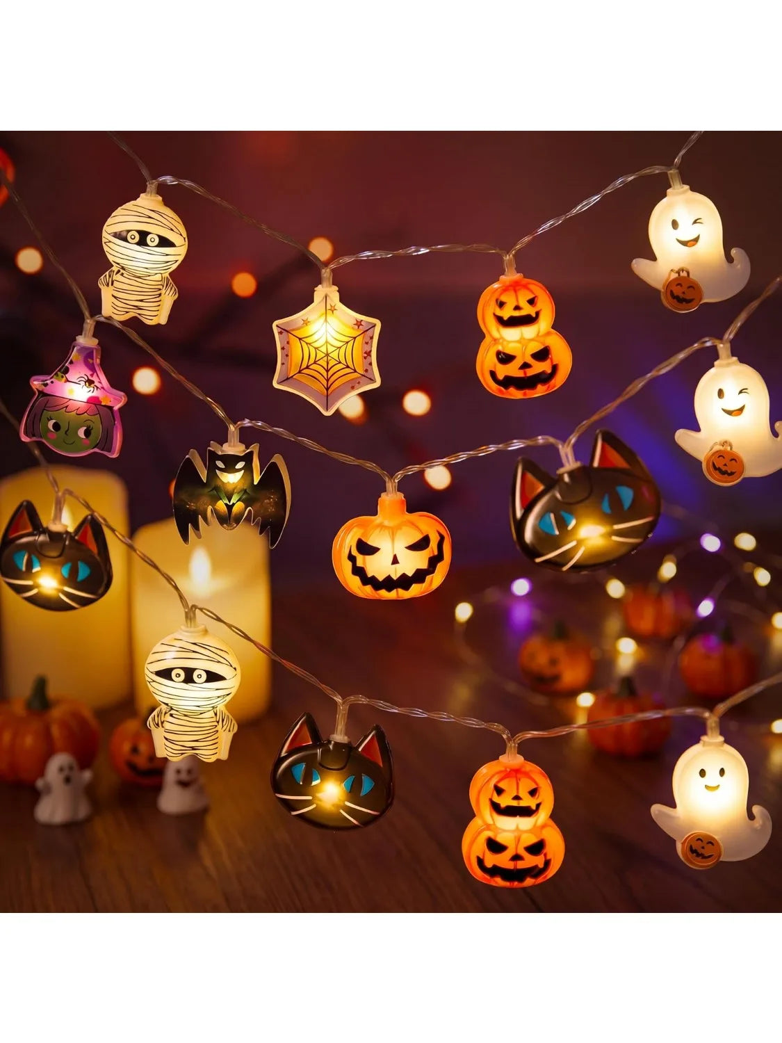 30 LED Halloween ghost and pumpkin string lights for indoor and outdoor decor