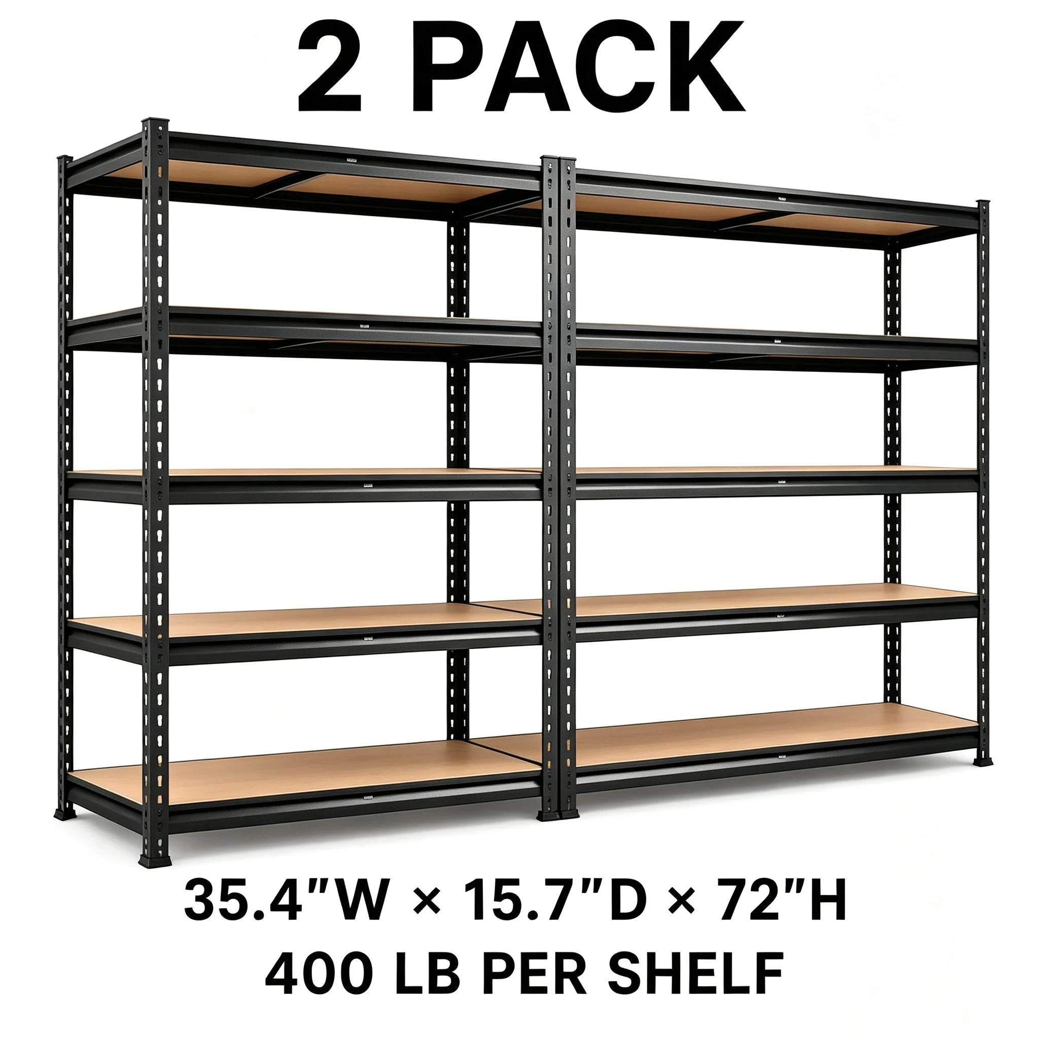 Black five-tier shelf configuration comparison with product dimensions