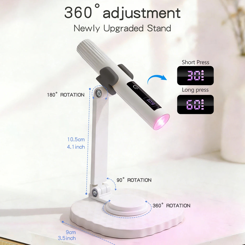 Adjustable nail lamp stand showing rotating joints and timer display
