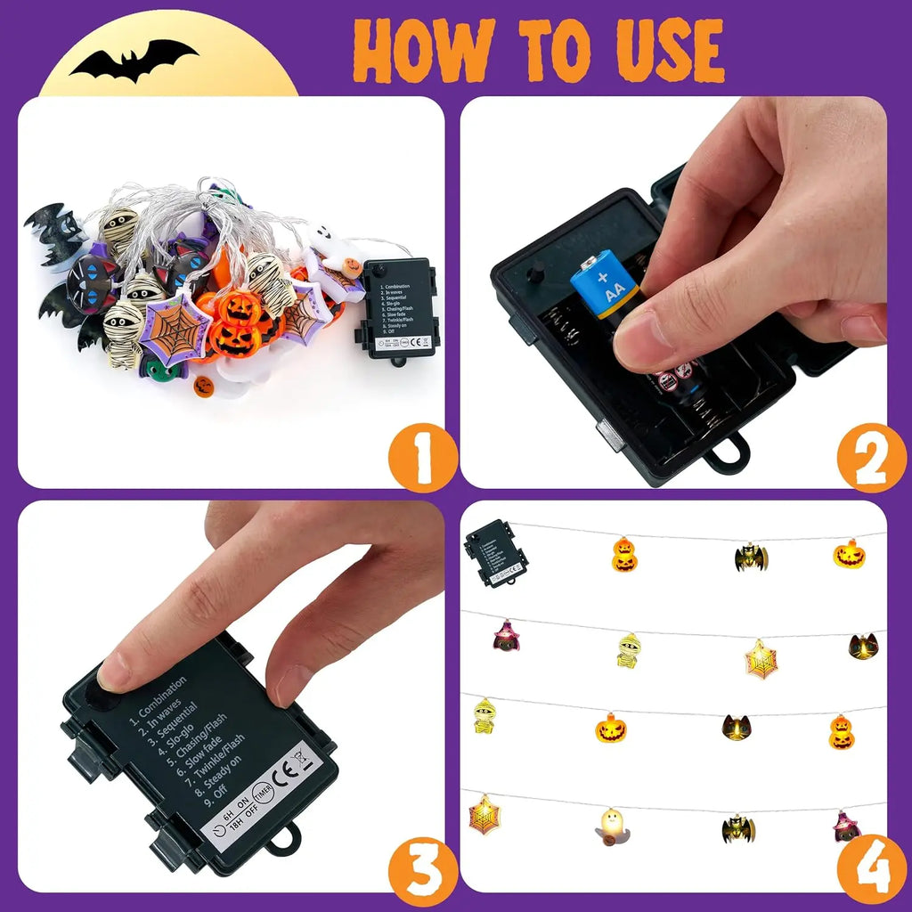 30 LED Halloween ghost and pumpkin string lights for indoor and outdoor decor